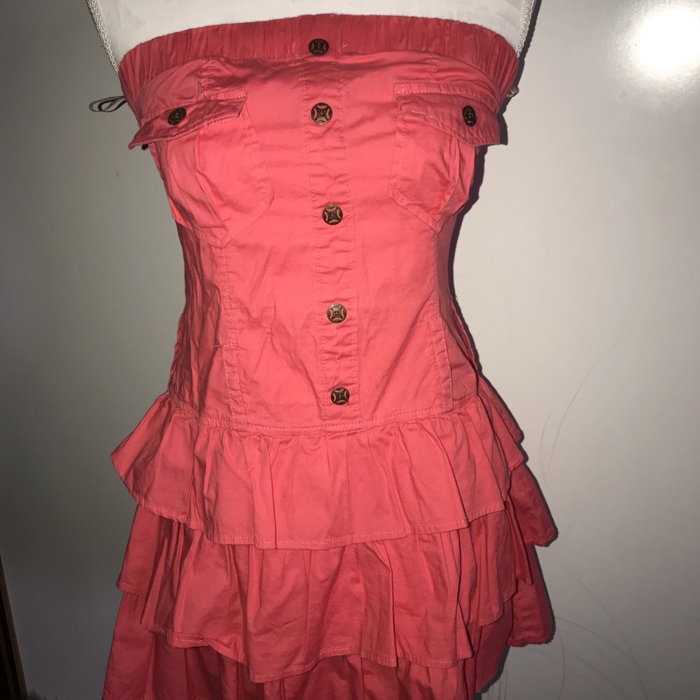 Strapless pink ruffle dress